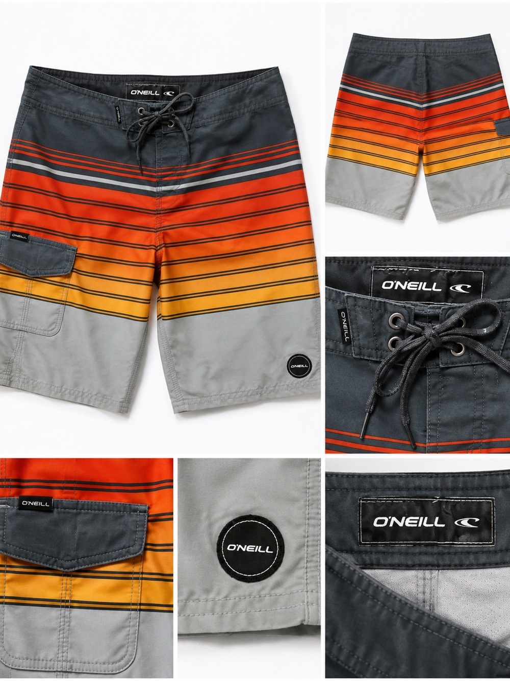O'Neill Men’s Gray Orange Gradient Stripe Boardshorts